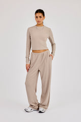 Soft Touch Ribbed Long Sleeve T-Shirt - Taupe