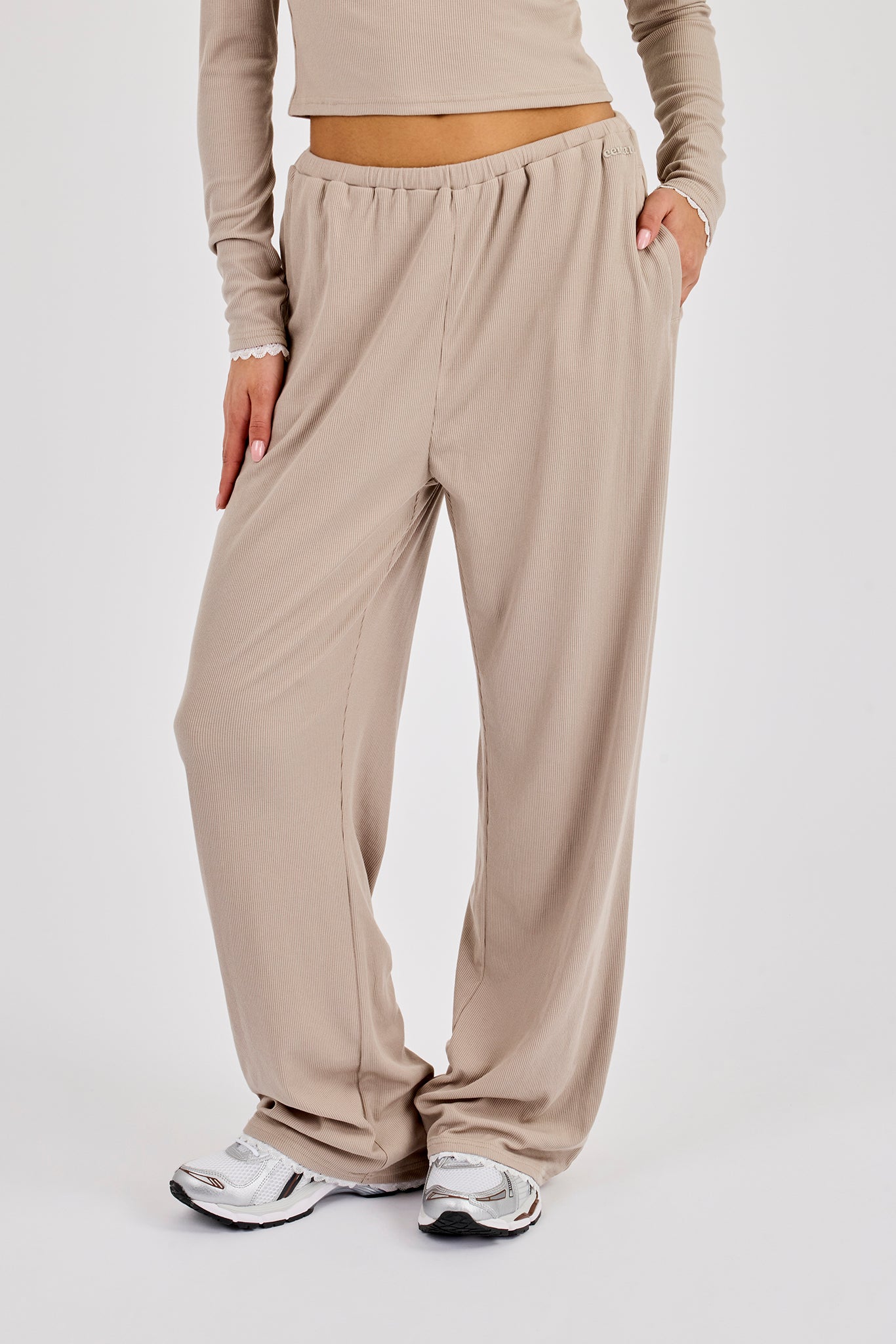 Soft Touch Ribbed Trouser - Taupe
