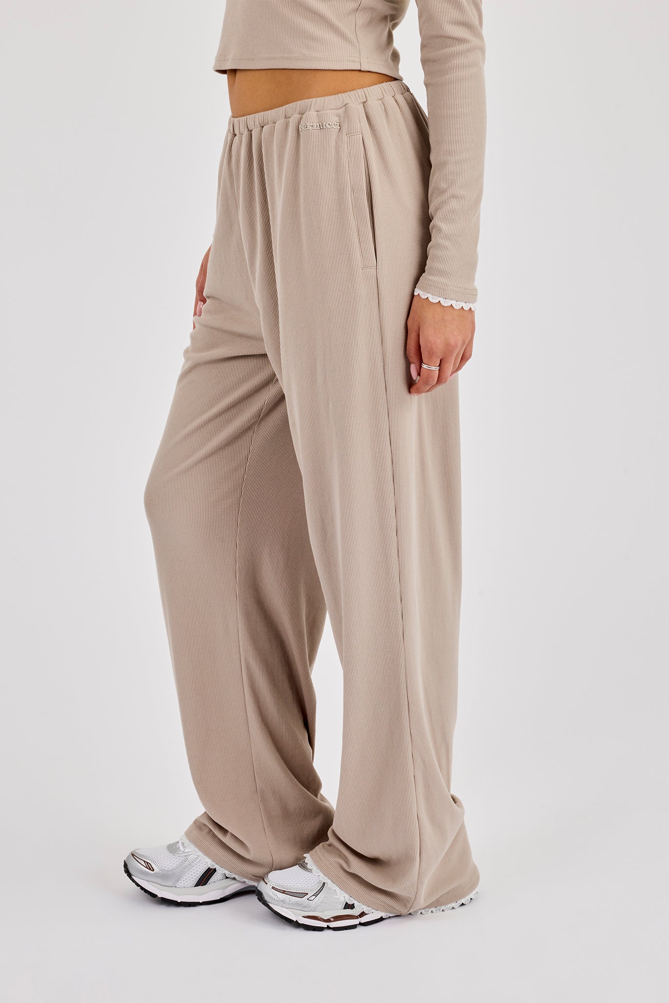 Soft Touch Ribbed Trouser - Taupe
