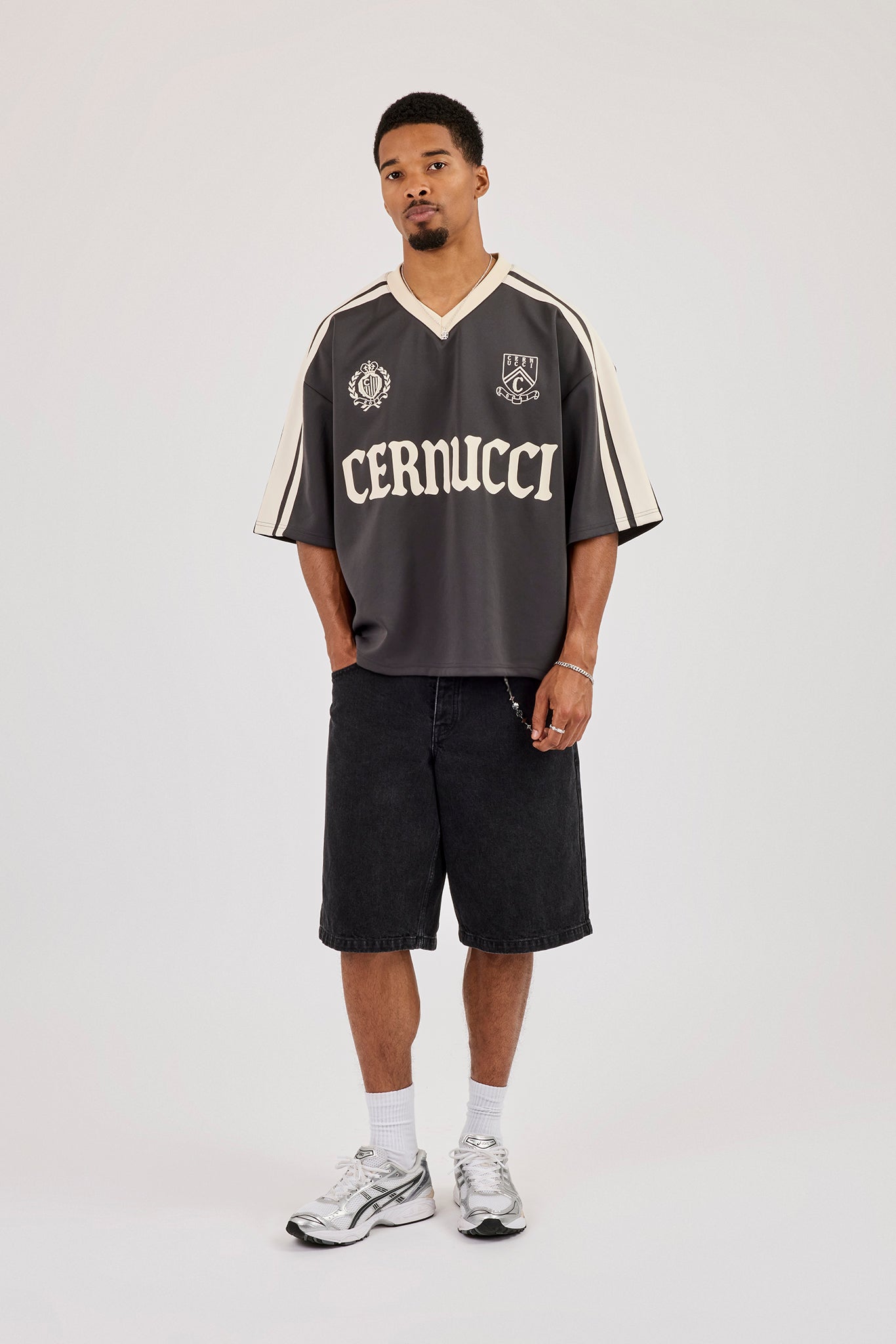 Oversized Cernucci Football Top - Charcoal