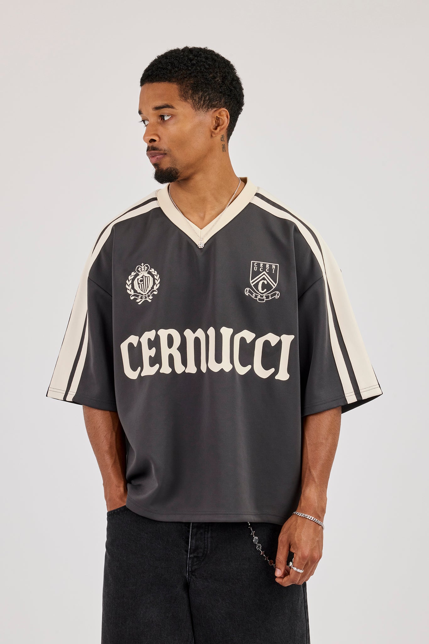 Oversized Cernucci Football Top - Charcoal