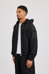 Kapuzenjacke mit Strass-Reißverschluss – Schwarz