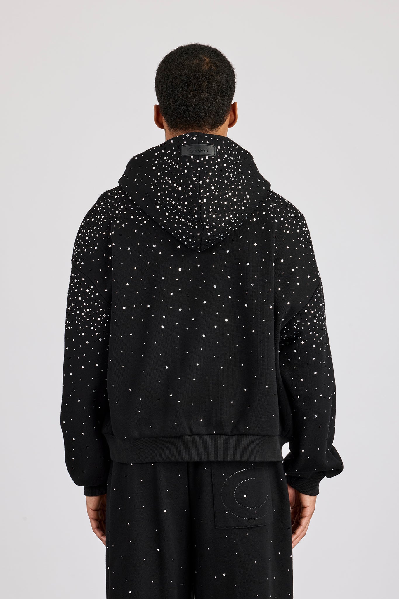 Kapuzenjacke mit Strass-Reißverschluss – Schwarz
