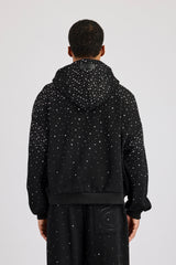 Kapuzenjacke mit Strass-Reißverschluss – Schwarz