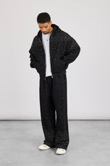 Rhinestone Zip Through Tracksuit - Black