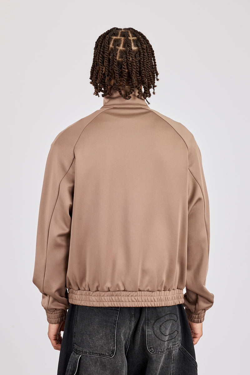 Bestickte Raglan-Trainingsjacke aus Polyester – Taupe