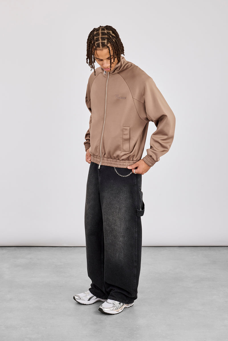 Bestickte Raglan-Trainingsjacke aus Polyester – Taupe