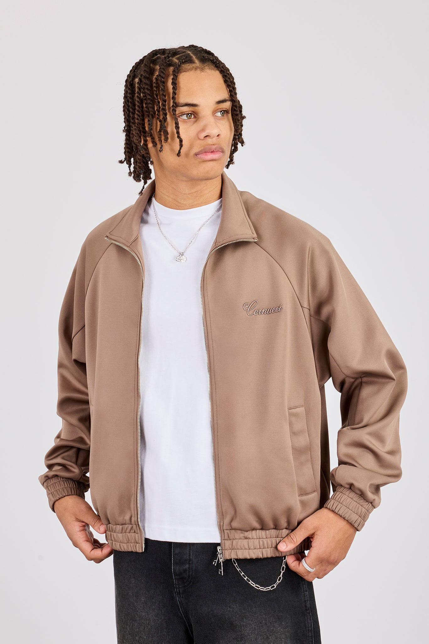 Bestickte Raglan-Trainingsjacke aus Polyester – Taupe