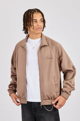 Bestickte Raglan-Trainingsjacke aus Polyester – Taupe