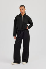 Women's Scuba Harrington Jacket & Wide Leg Jogger - Black