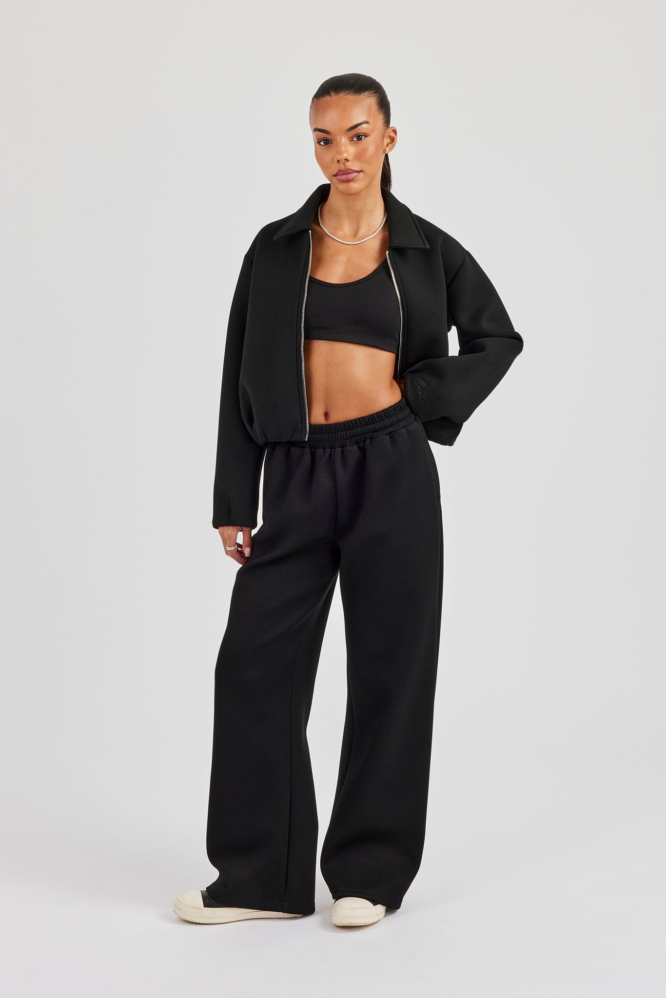 Women's Scuba Harrington Jacket & Wide Leg Jogger - Black
