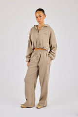 Ottoman Rib Hooded Zip Through - Taupe