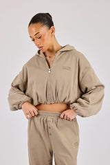 Ottoman Rib Hooded Zip Through - Taupe
