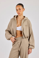 Ottoman Rib Hooded Zip Through - Taupe