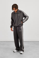 Trainingsjacke mit Zierstreifen und lässige Trainingshose – Anthrazit