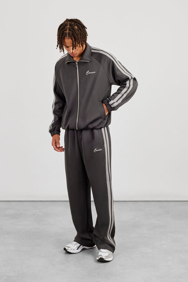 Trainingsjacke mit Zierstreifen und lässige Trainingshose – Anthrazit