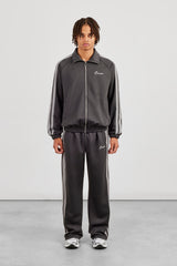 Trainingsjacke mit Zierstreifen und lässige Trainingshose – Anthrazit