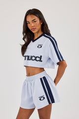 Cropped Short Sleeve Football Top - Baby Blue