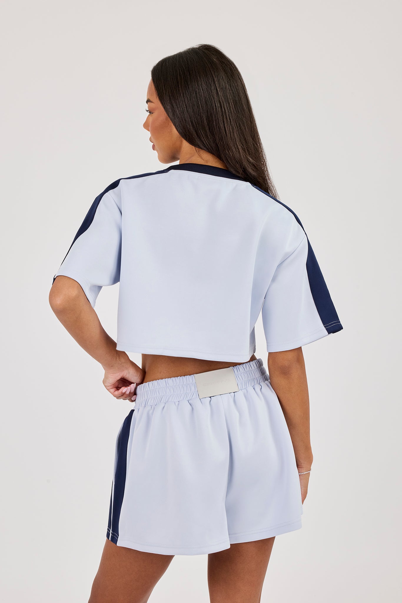 Cropped Short Sleeve Football Top - Baby Blue