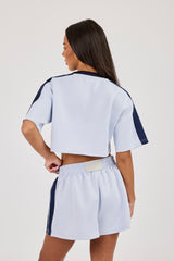 Cropped Short Sleeve Football Top - Baby Blue