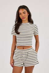Double Stripe Soft Touch Short Sleeve Top & Short - Blue