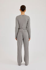 Gestreiftes Langarmshirt mit weichem Griff und Jogginghose mit weitem Bein und Knopfdetails – Grau