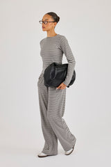 Jogginghose mit Streifenmuster, Soft-Touch-Knopfdetails und weitem Bein – Grau