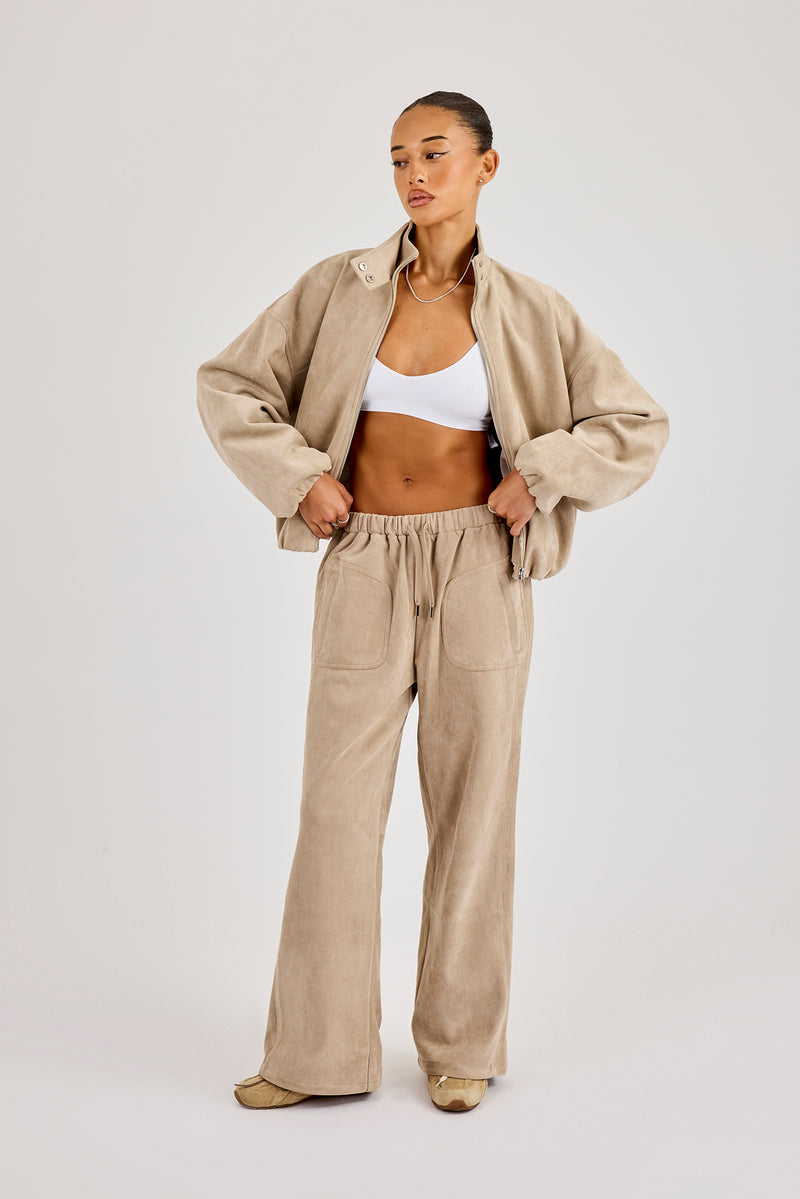 Suede Biker Jacket - Beige