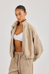 Suede Biker Jacket - Beige