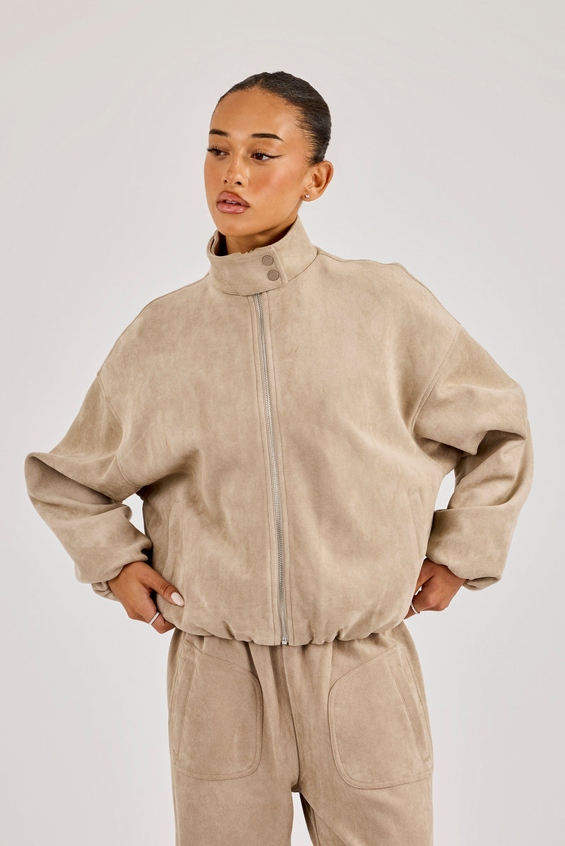 Suede Biker Jacket - Beige