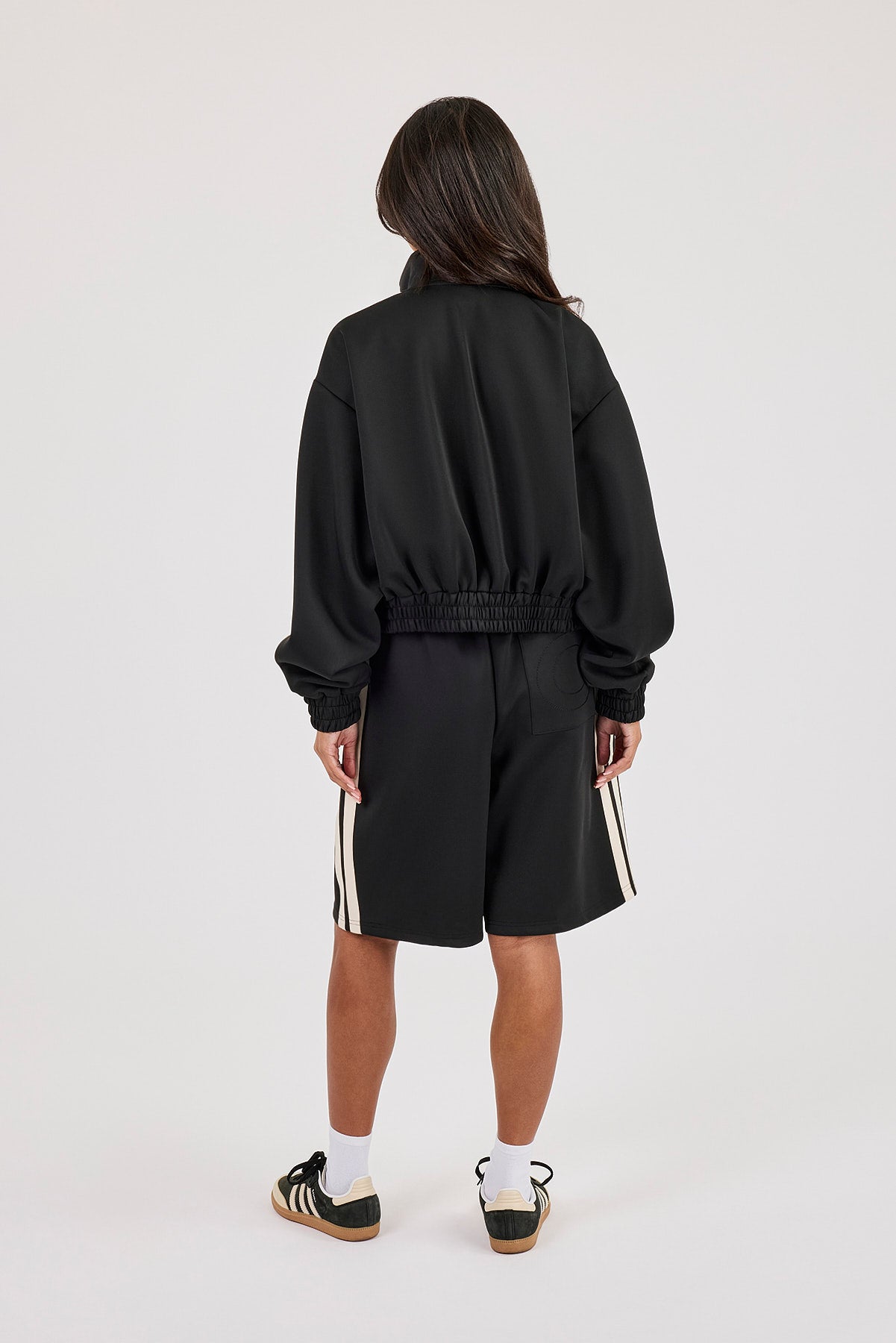 Taping Cropped Funnel Neck Jacket & Jort - Black