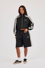 Taping Cropped Funnel Neck Jacket & Jort - Black