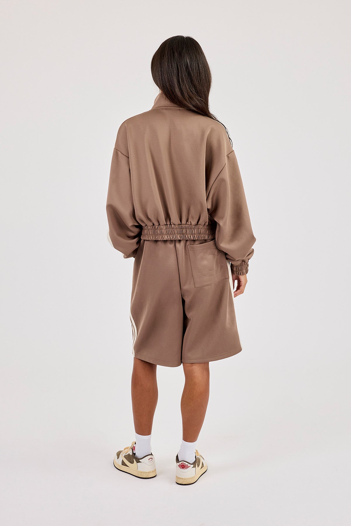 Taping Cropped Funnel Neck Jacket & Jort - Taupe