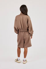 Taping Cropped Funnel Neck Jacket & Jort - Taupe