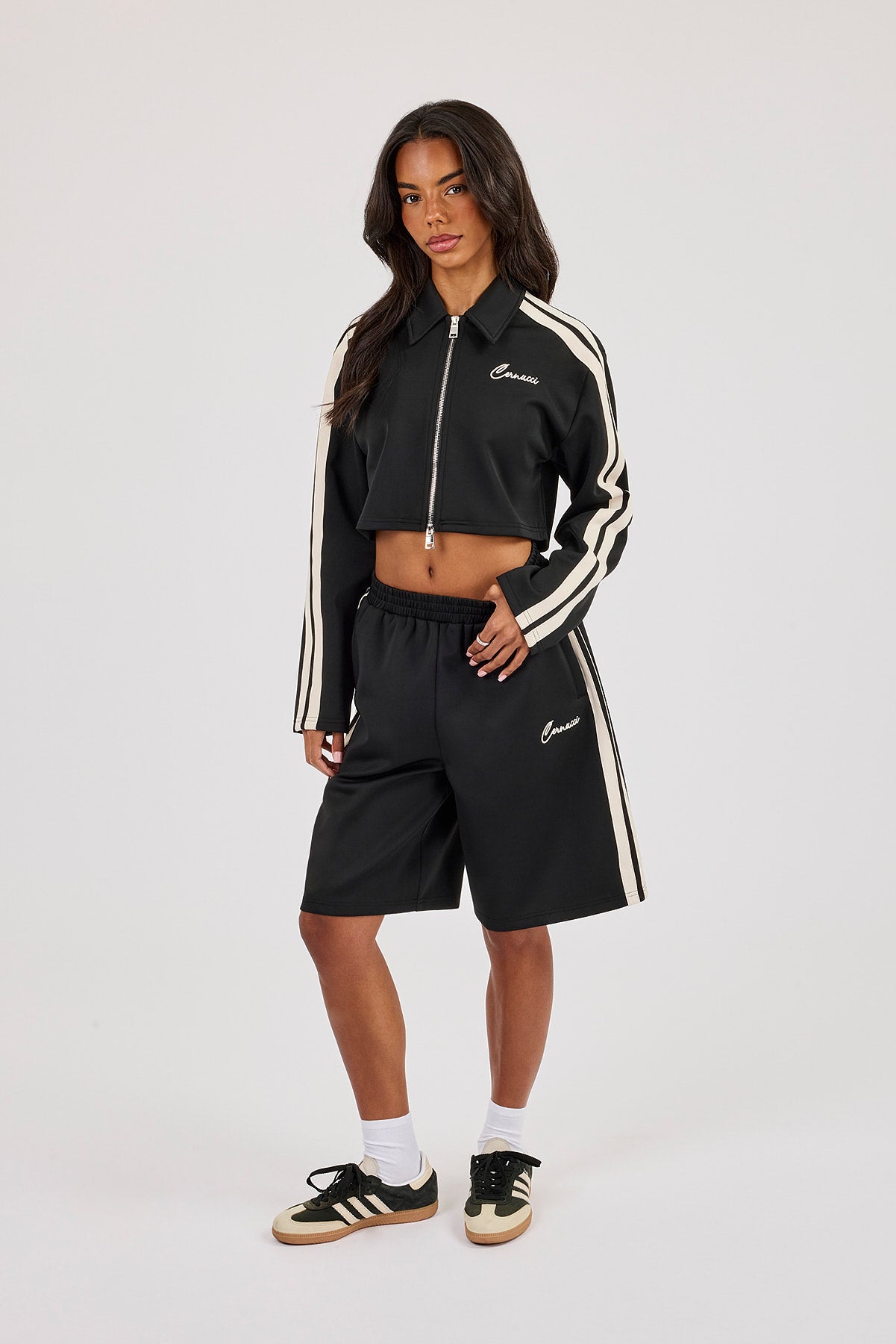Taping Cropped Harrington Jacket & Jort - Black