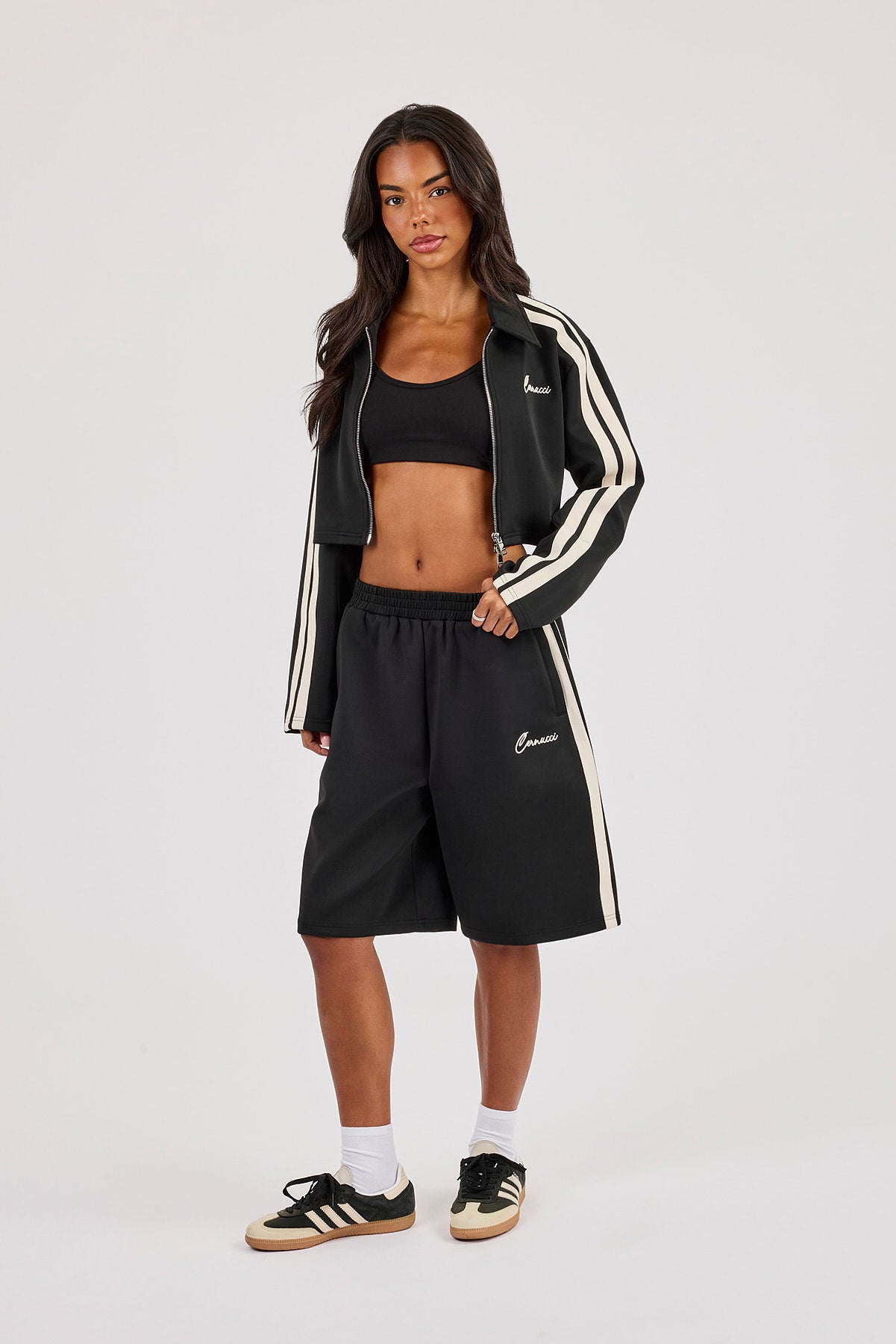 Taping Cropped Harrington Jacket & Jort - Black