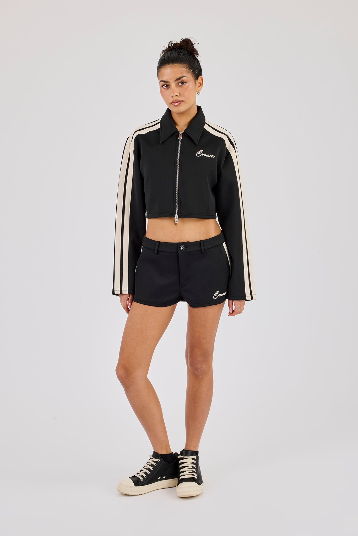 Taping Cropped Harrington Jacket & Micro Short - Black
