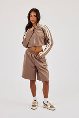 Taping Cropped Harrington Jacket & Jort - Taupe