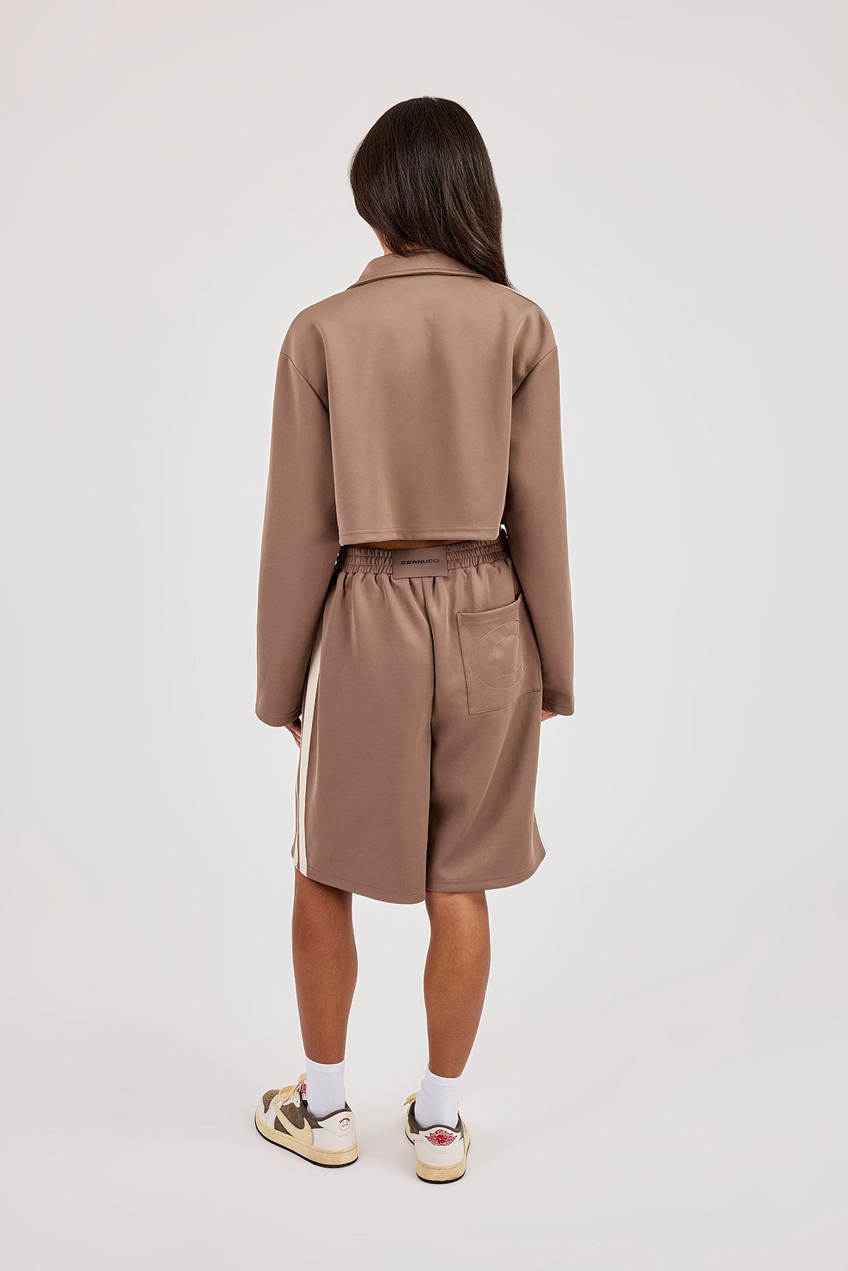 Taping Cropped Harrington Jacket & Jort - Taupe