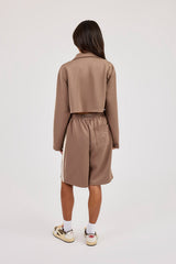 Taping Cropped Harrington Jacket & Jort - Taupe