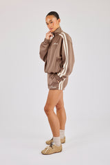 Taping Cropped Funnel Neck Track Jacket & Micro Short - Taupe