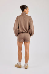 Taping Cropped Funnel Neck Track Jacket & Micro Short - Taupe