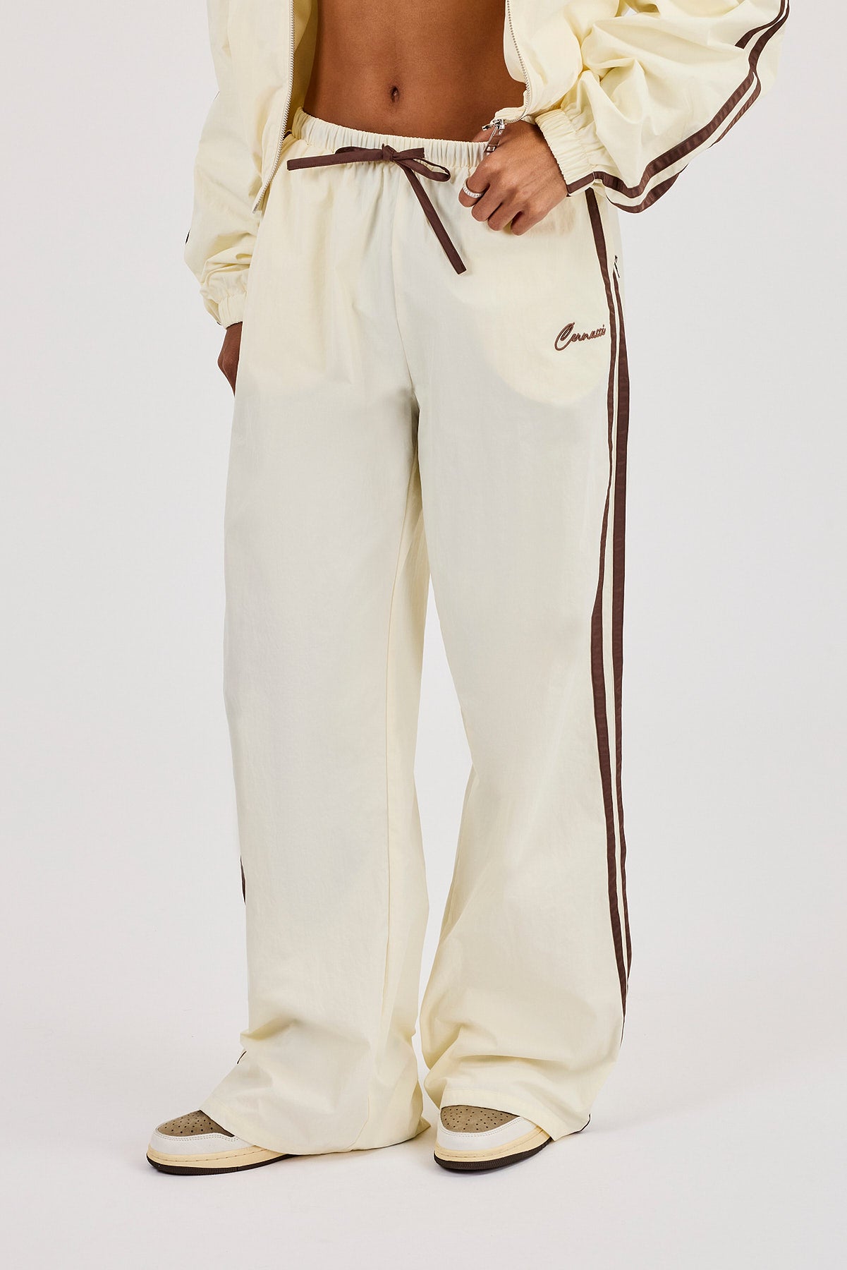 Nylon Taping Wide Leg Track Pant - Off White