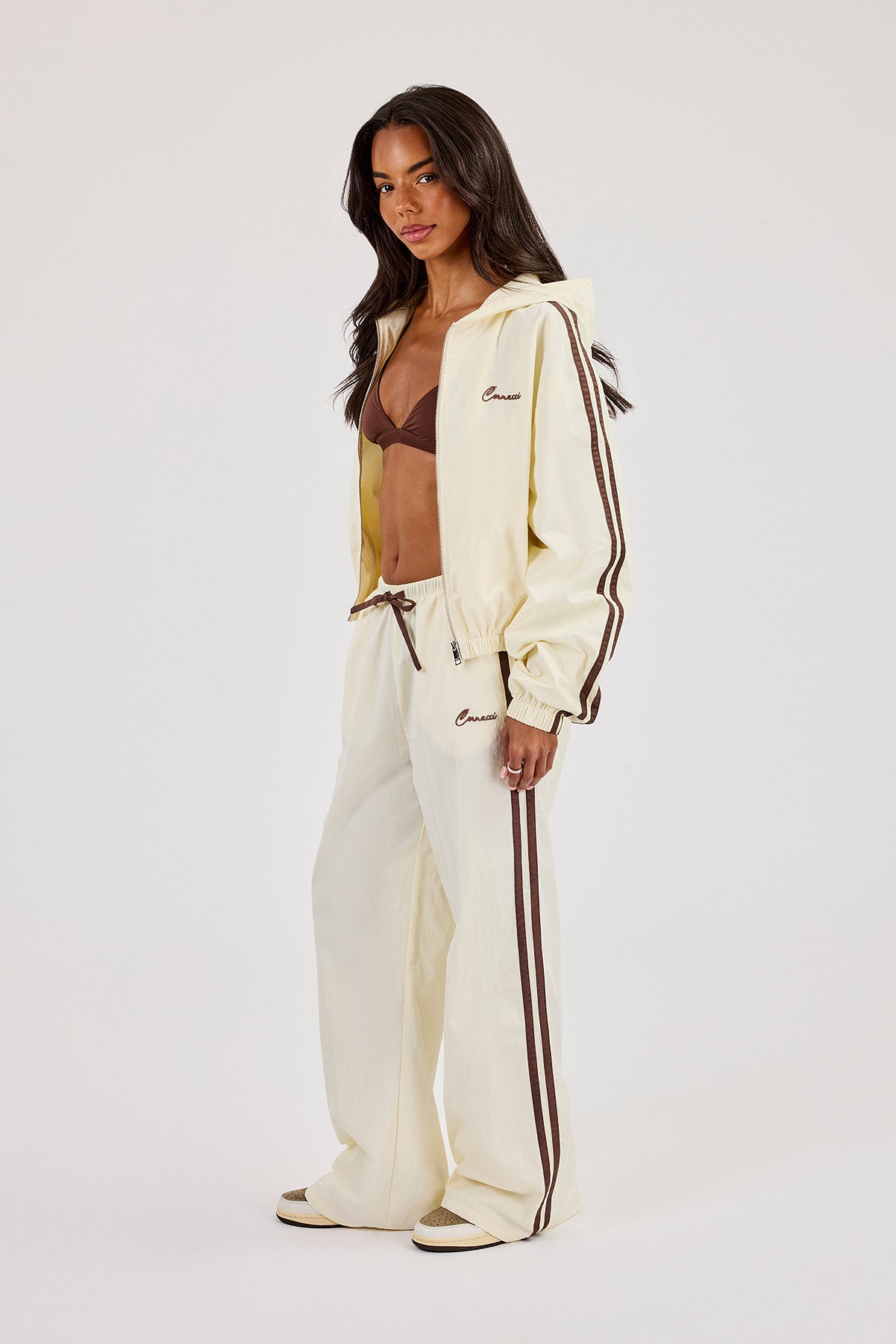 Nylon Taping Cropped Harrington Jacket & Wide Leg Track Pant - Off White