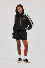 Funnel Neck Taping Zip Through Track Jacket & Short- Black