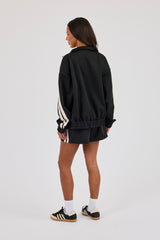 Funnel Neck Taping Zip Through Track Jacket & Short- Black