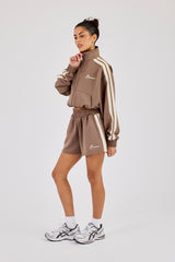 Taping Cropped Funnel Neck Track Jacket & Taping Short - Taupe