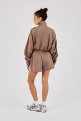 Taping Cropped Funnel Neck Track Jacket & Taping Short - Taupe
