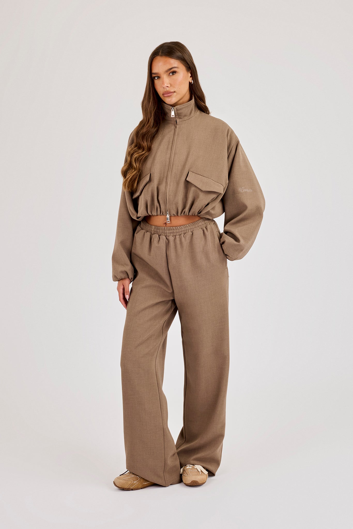 Twill Elasticated Hem Funnel Neck Jacket - Taupe