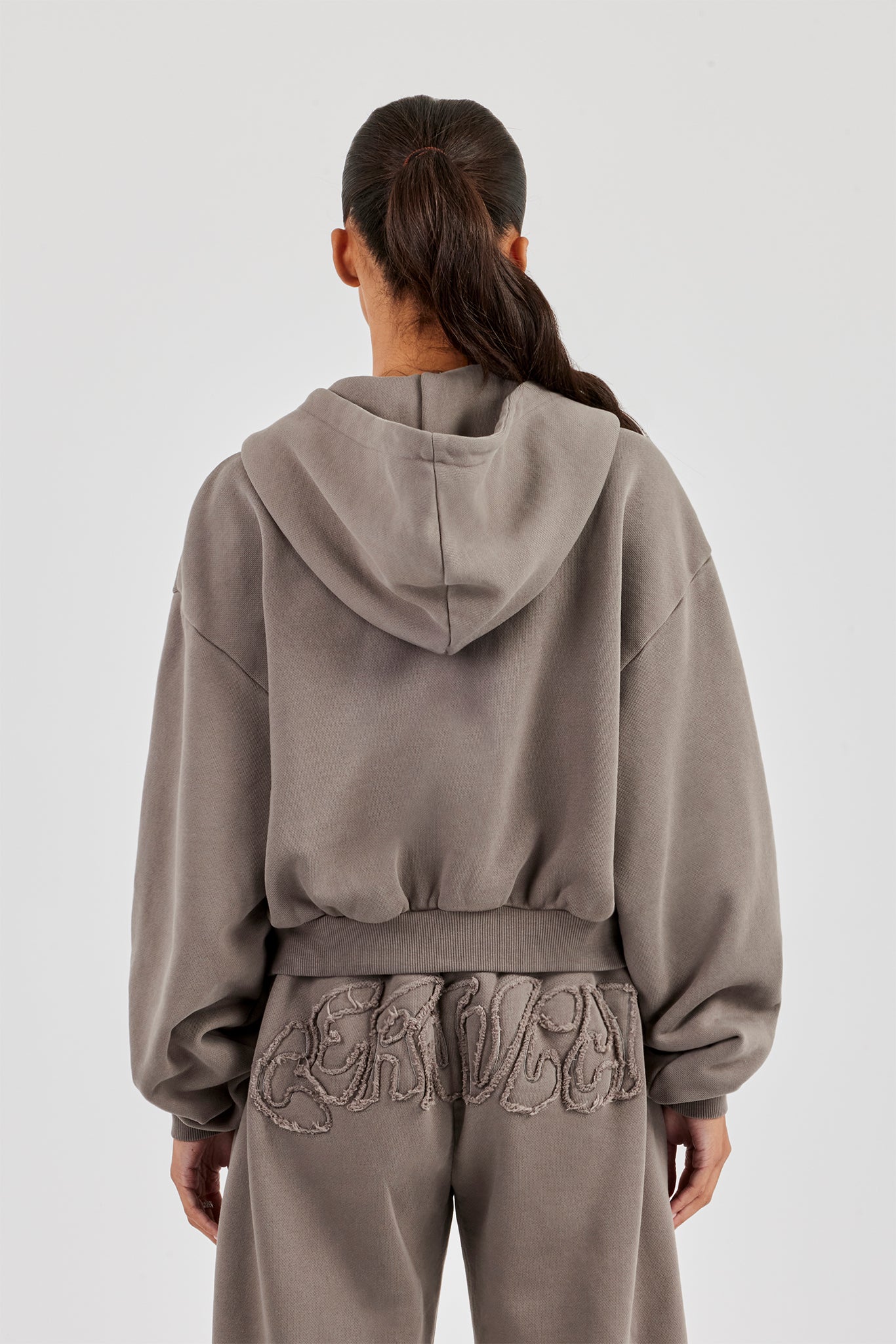 Washed Applique Logo Boxy Zip Through Hoodie - Grey | Womens